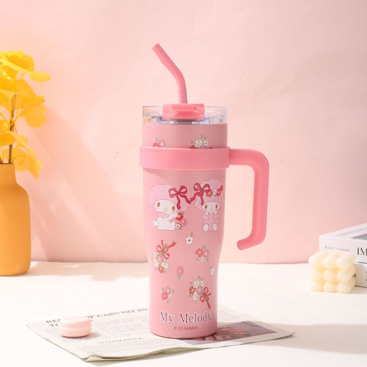 Melody - Vaso termico de acero inoxidable con tapa y popote