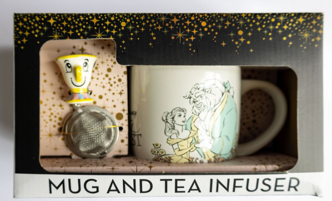 Juego de taza y  infusor de La Bella y la Bestia